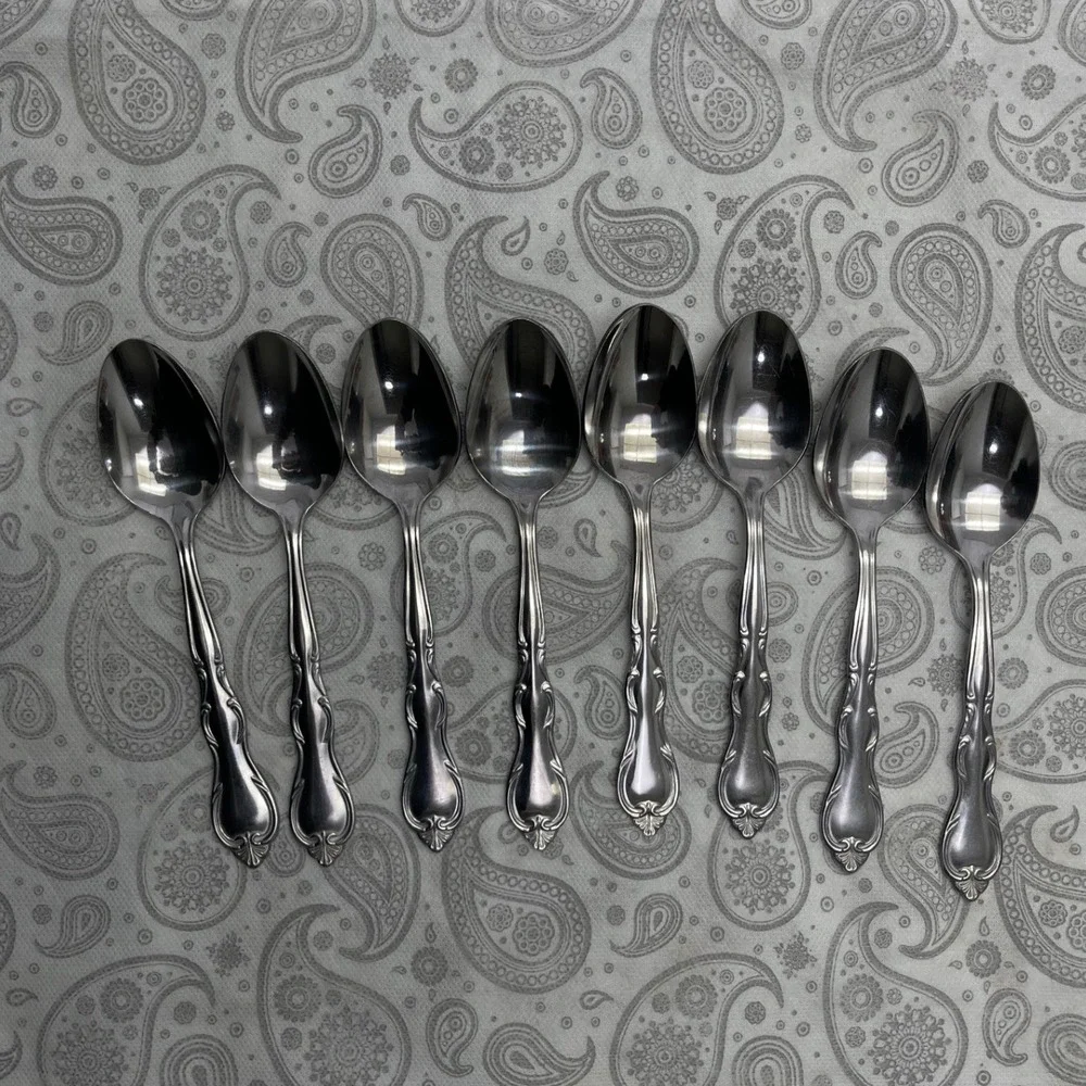 Supreme by Towle Stainless Teaspoons Set of 8 Floral Scroll Pattern Korea